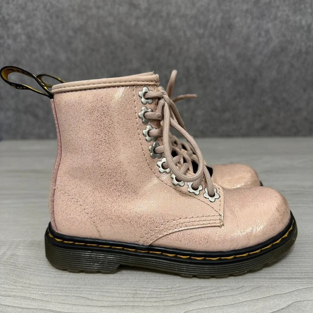 Dr. Martens 1460 Glitter Boots Kids Sz 11 US‎ Powder Pink Silver Flower Eyelets